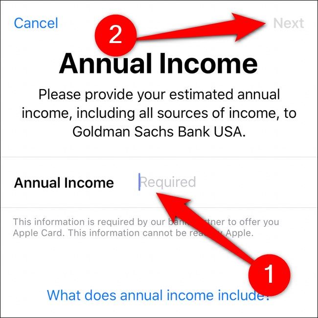 iPhone Wallet Enter Annual Income