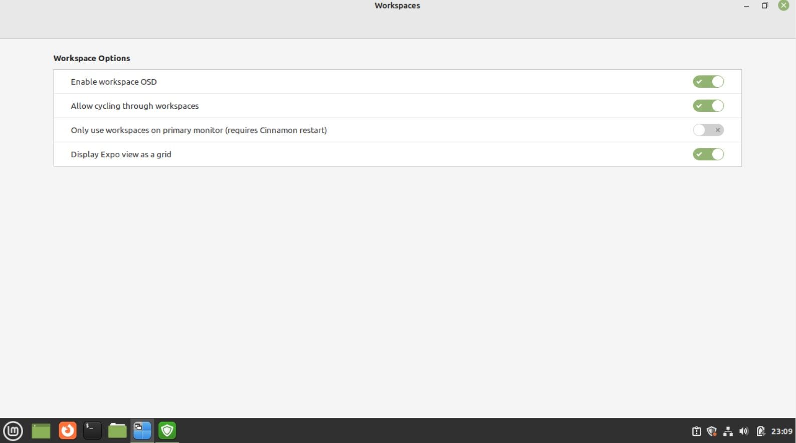 Настройки рабочих пространств в Cinnamon