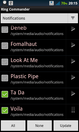 Выбор уведомлений для удаления или перемещения