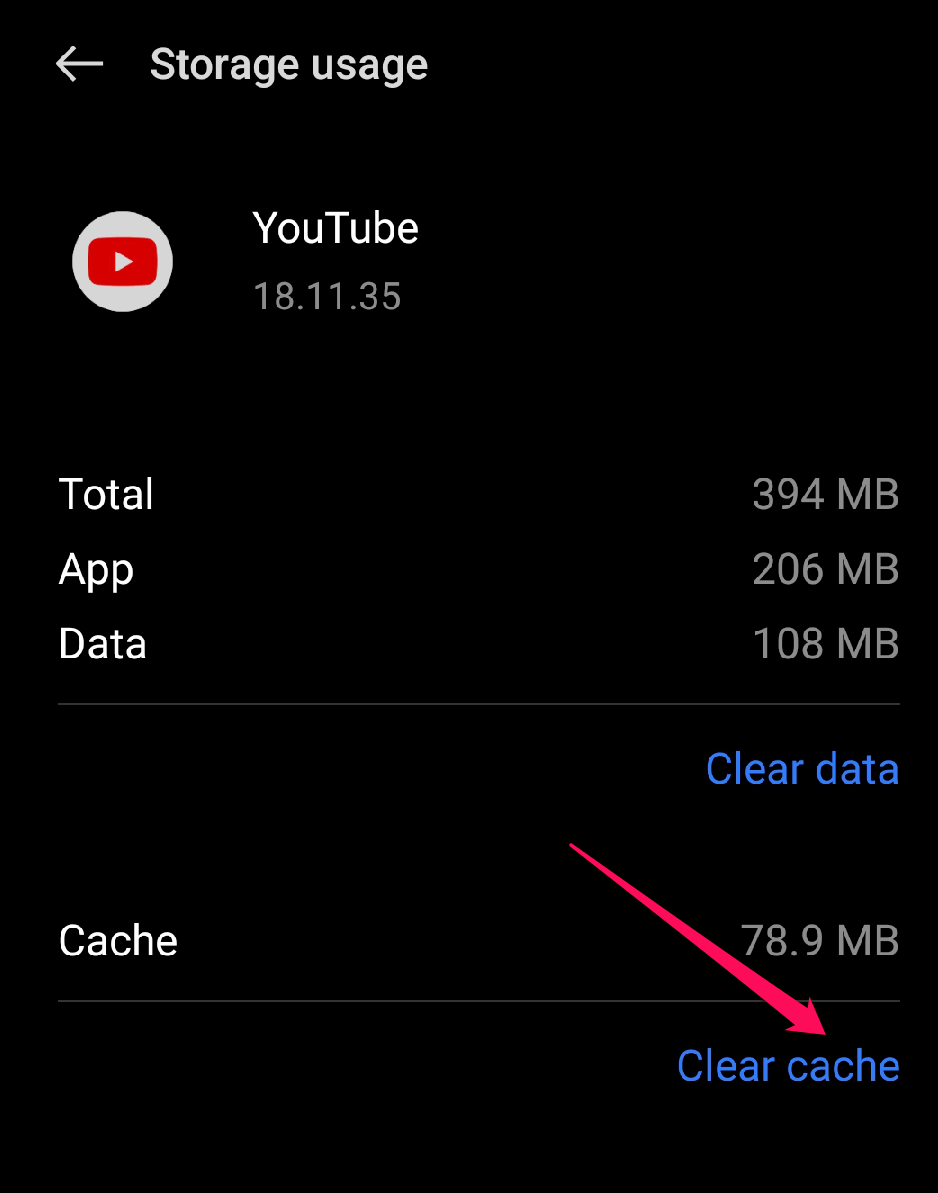 Кнопка очистки кэша в настройках приложения YouTube