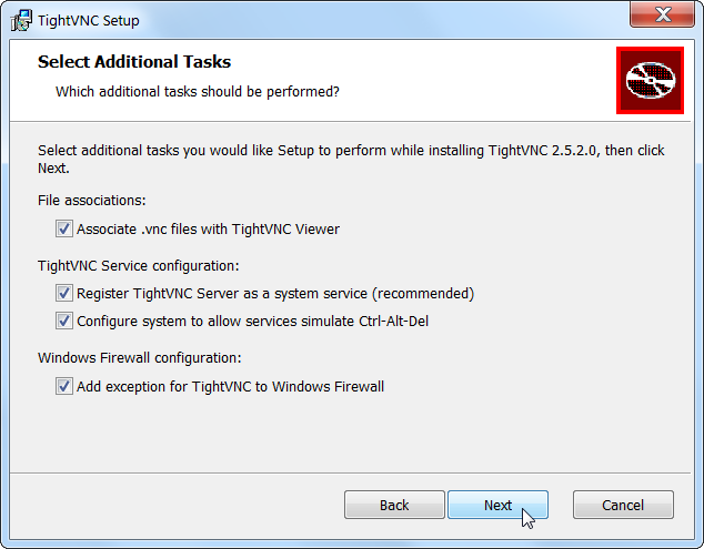 Интерфейс установки TightVNC