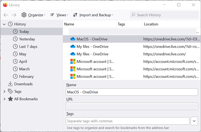 Просмотр истории в отдельном окне Библиотеки.