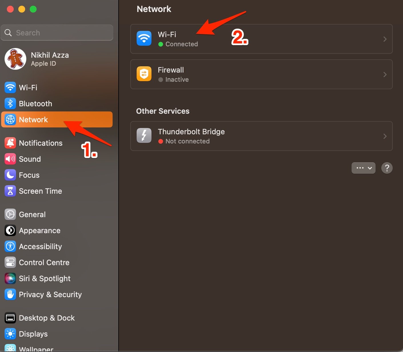 Сеть Wi‑Fi в настройках Mac