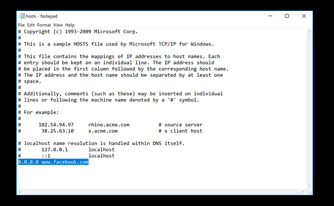 Редактирование файла hosts в текстовом редакторе