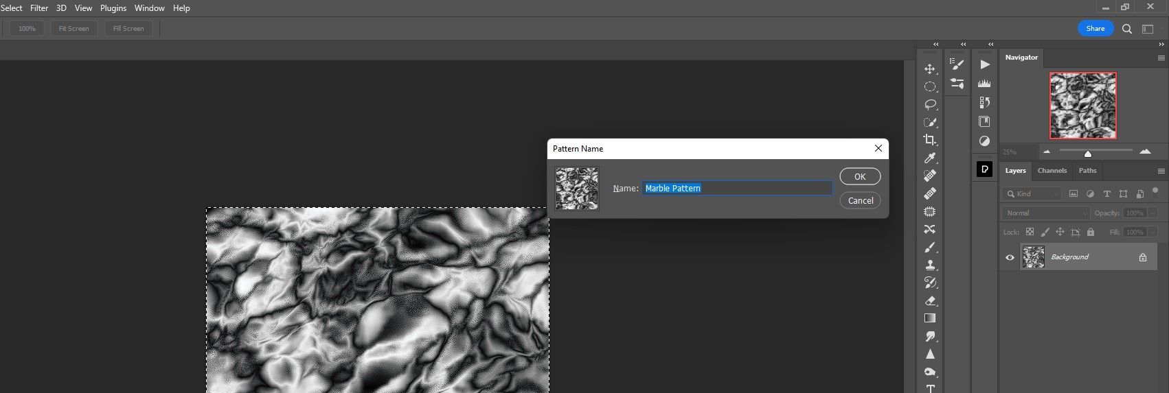 окно имени паттерна Marble Pattern