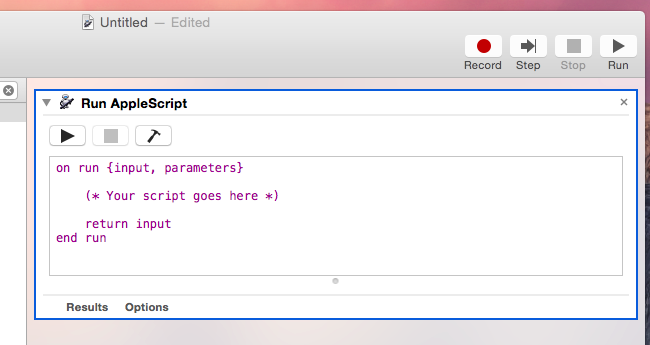 Action: Run AppleScript с примером кода