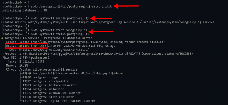 Инициализация и запуск PostgreSQL