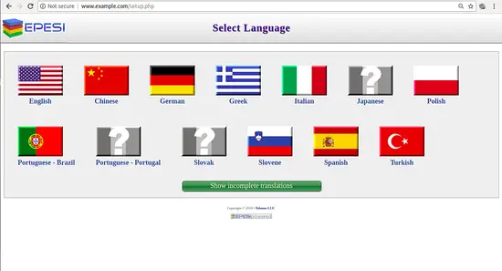 Выбор языка установки EPESI