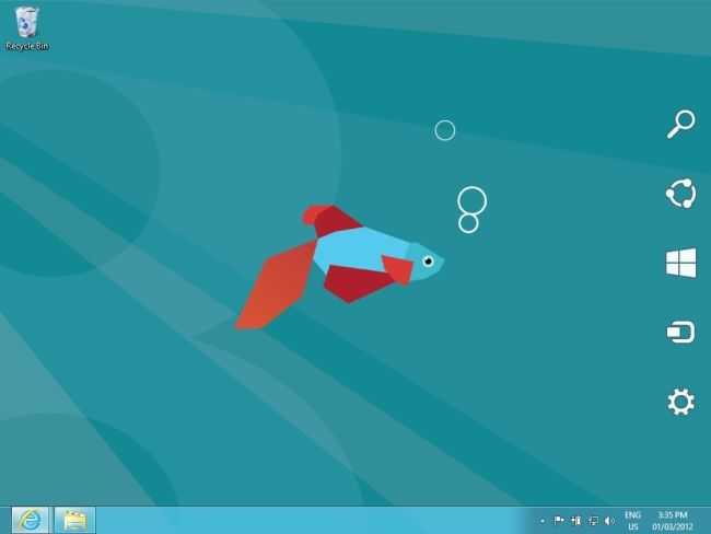 Правый край экрана с панелью Charms