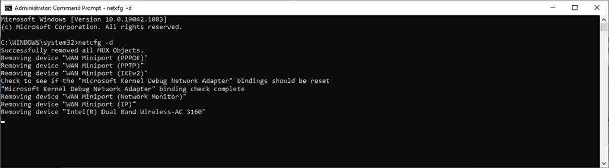 Процесс очистки сетевых устройств в Windows 10