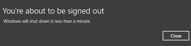 Окно предупреждения о перезагрузке Windows при выполнении команды shutdown.