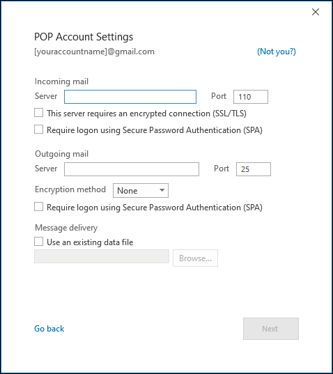 Страница настроек POP/IMAP