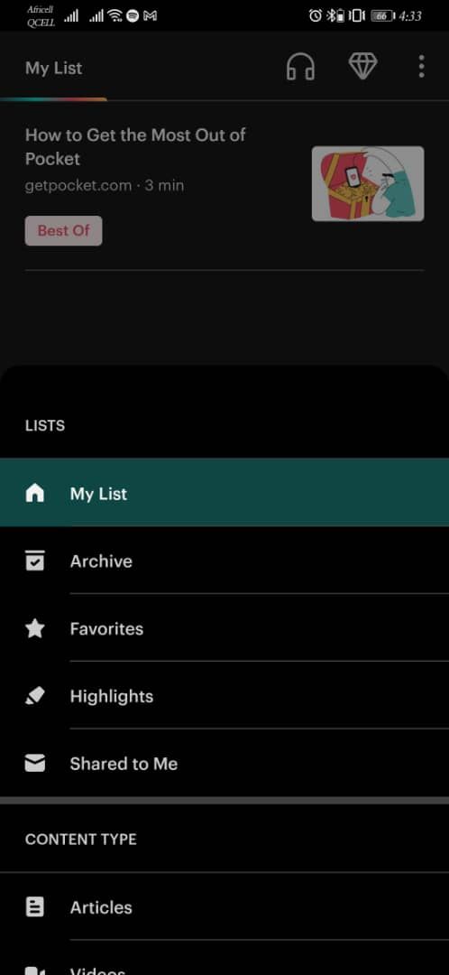 Скриншот приложения Pocket с сохранённой статьёй