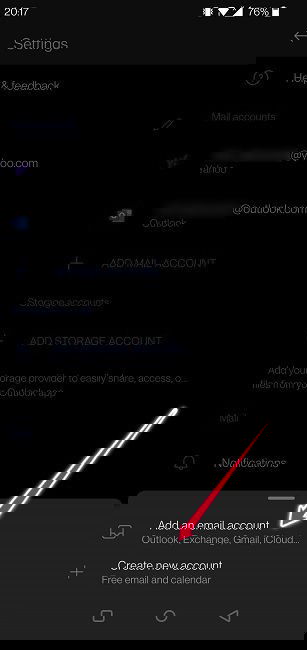 Выбор уже существующего почтового ящика в мобильном Outlook