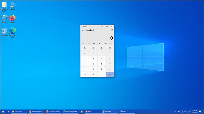 Калькулятор Windows 10 восстановлен на передний план.