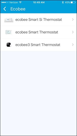 Выбор модели Ecobee3 для подключения