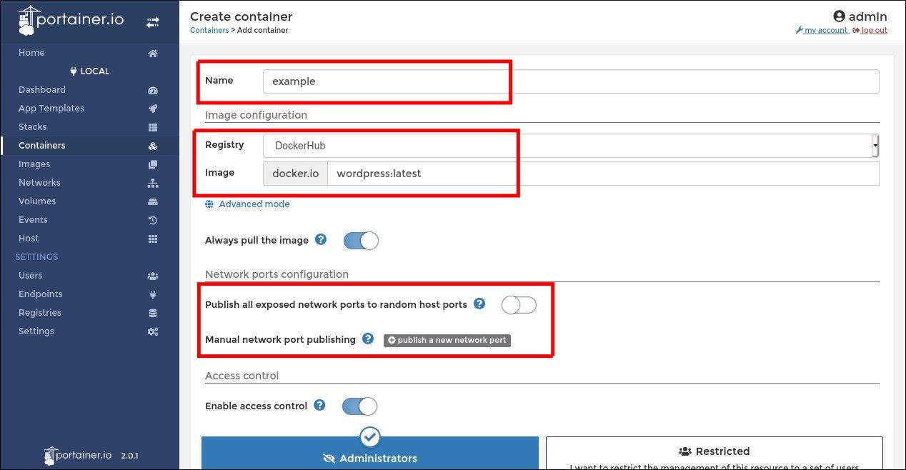 Создание контейнера в Portainer
