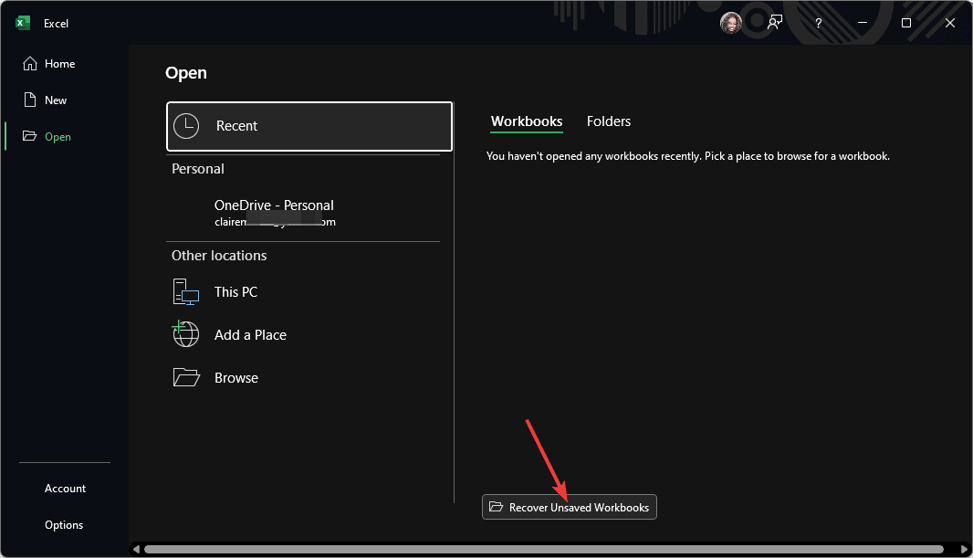 Кнопка восстановления несохранённых книг в Excel
