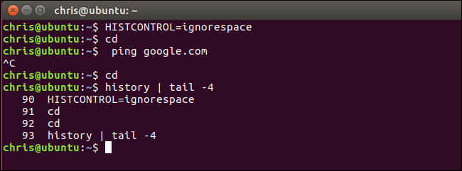 Настройка HISTCONTROL для игнорирования пробелов и дубликатов