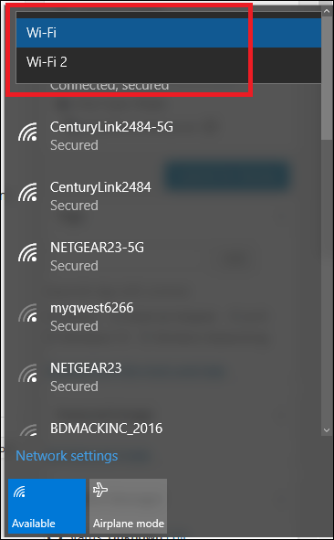 Список беспроводных сетей в Windows 10