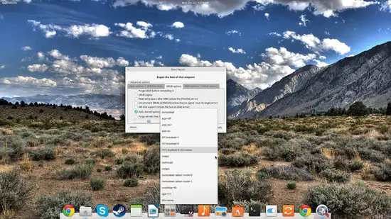 Вкладка с дополнительными параметрами ядра и распространёнными опциями загрузки