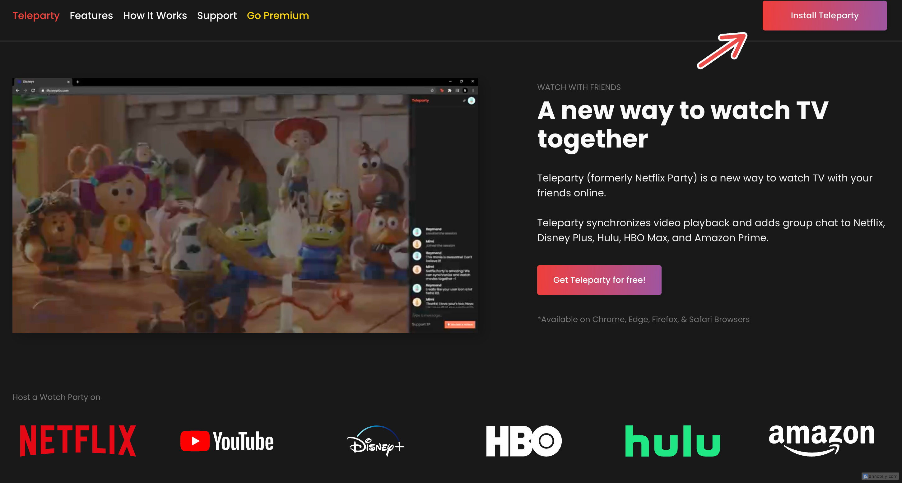 Установка расширения Teleparty в Google Chrome.