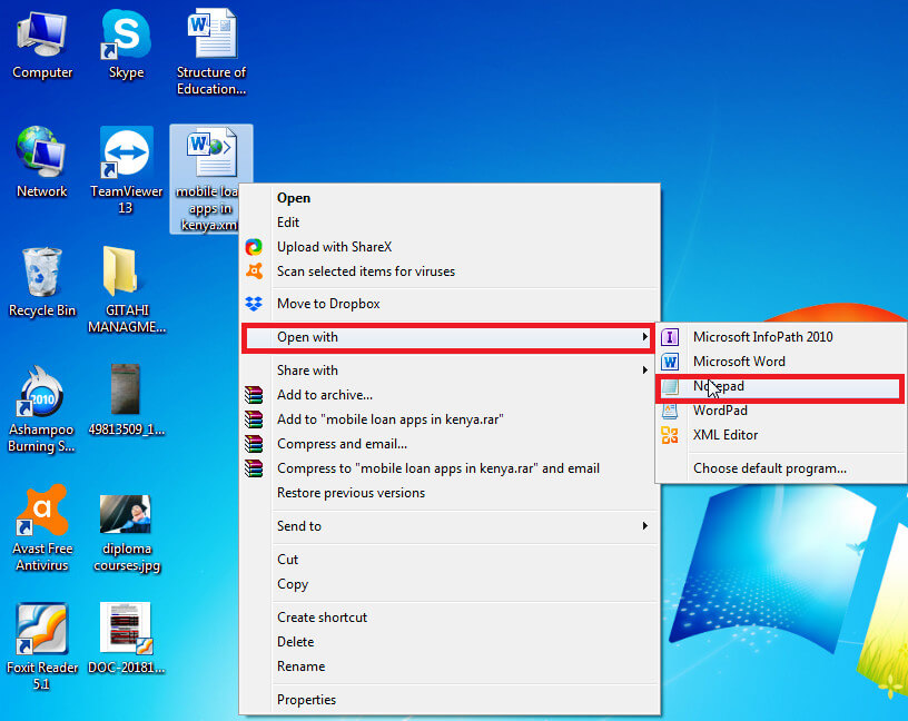Открытие файла Word XML в Блокноте