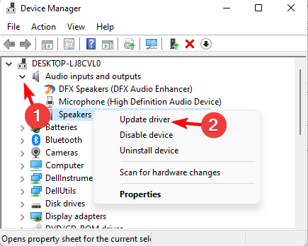 Обновление аудиодрайвера через диспетчер устройств