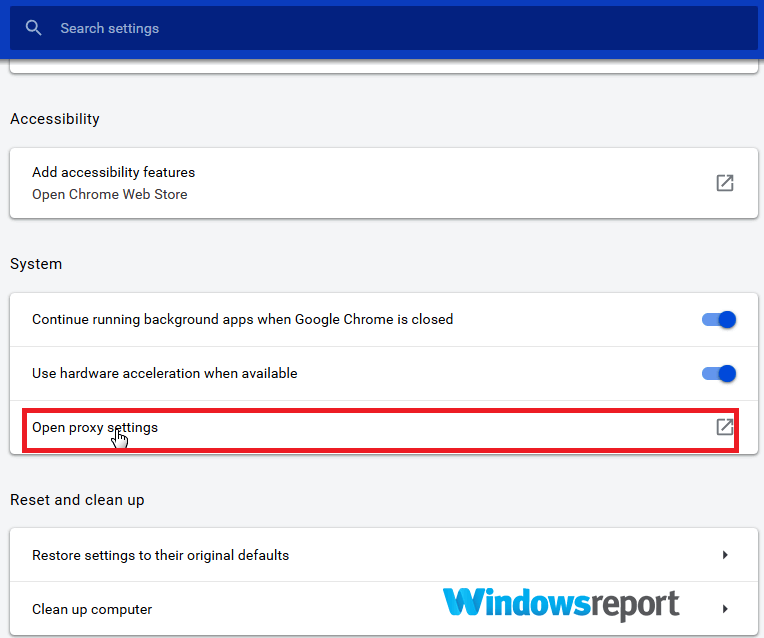 Переход к настройкам прокси в Chrome