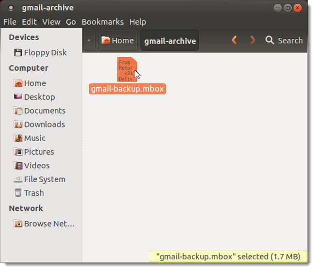 Иконка файла mbox в файловом менеджере