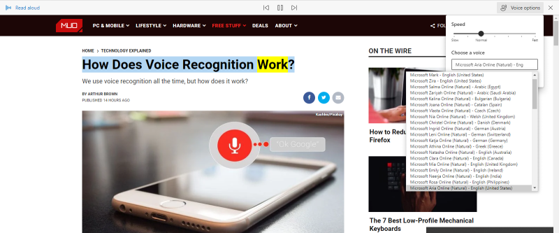 Список голосов и скорости