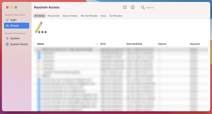 Интерфейс Доступа к связке ключей в macOS