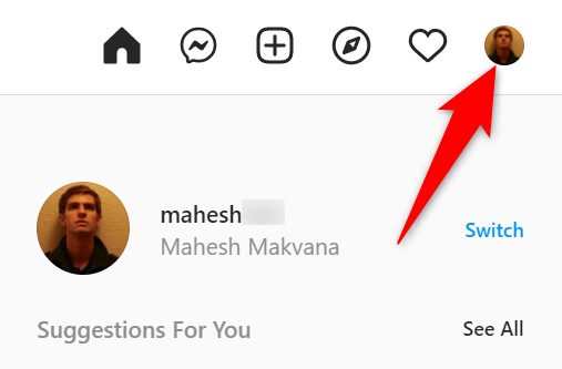 Нажмите иконку профиля в правом верхнем углу