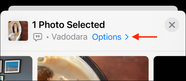 Нажать Options в шеринговом листе