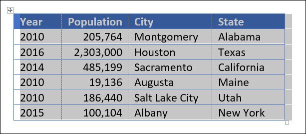 Выделение всей таблицы перед сортировкой