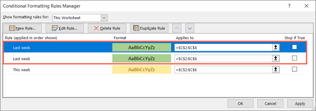Дублирование правила условного форматирования