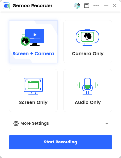 Выбор режима записи: экран, камера, звук