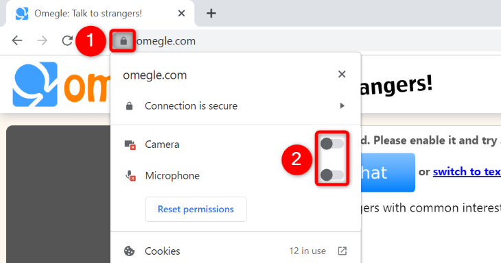 Включите камеру и микрофон для Omegle.