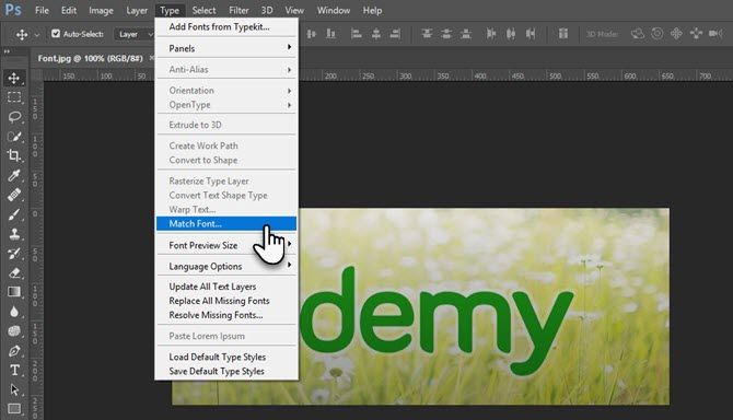 Найти шрифт на изображении в Photoshop