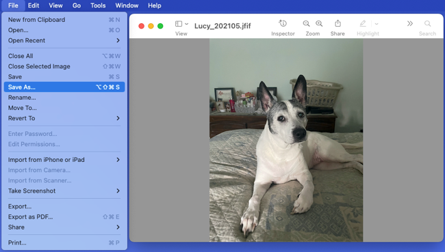 Пункт «Сохранить как» в меню Preview