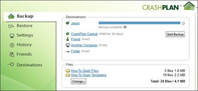 Состояние завершённого удалённого бэкапа — список файлов