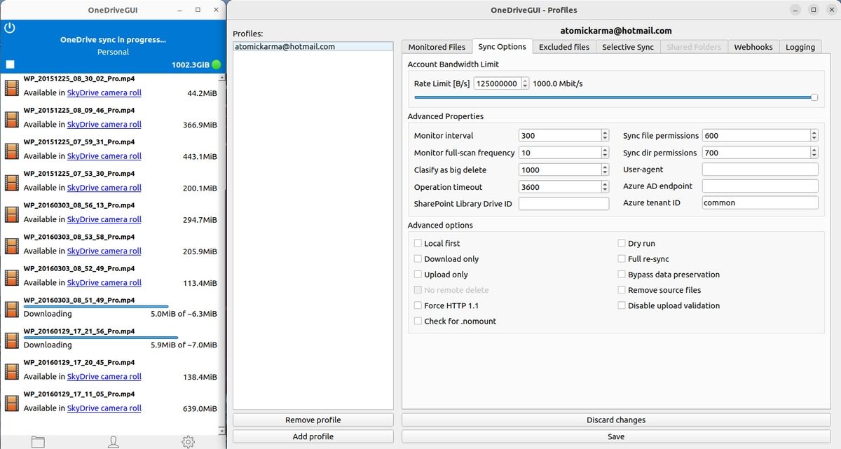 OneDrive Client for Linux GUI interface