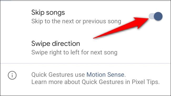 Выключение функции пропуска треков в Motion Sense