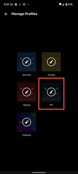 Выбор новой картинки профиля в мобильном приложении Netflix
