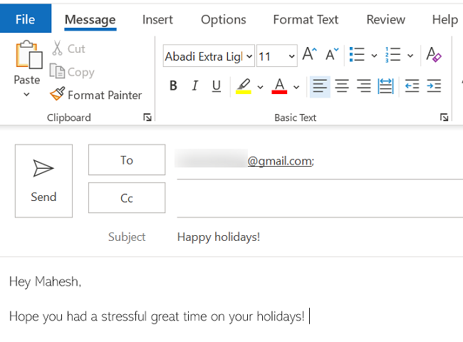 Зачёркнутый текст в Microsoft Outlook