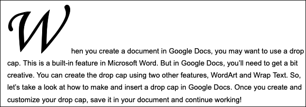 Буквица до установки обтекания текста
