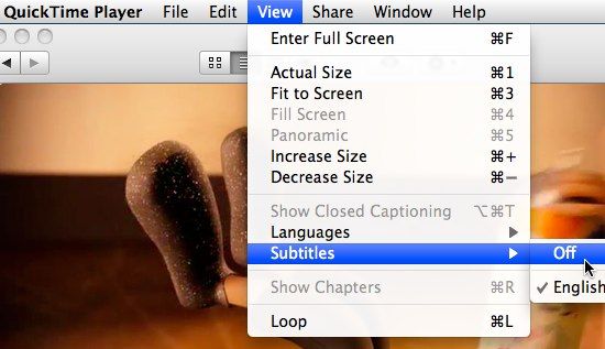 Поиск пункта меню субтитров в плеере