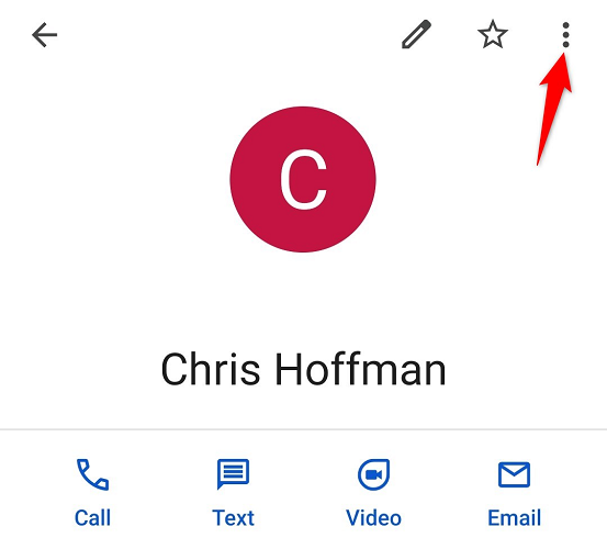 Нажмите три точки в правом верхнем углу карточки контакта