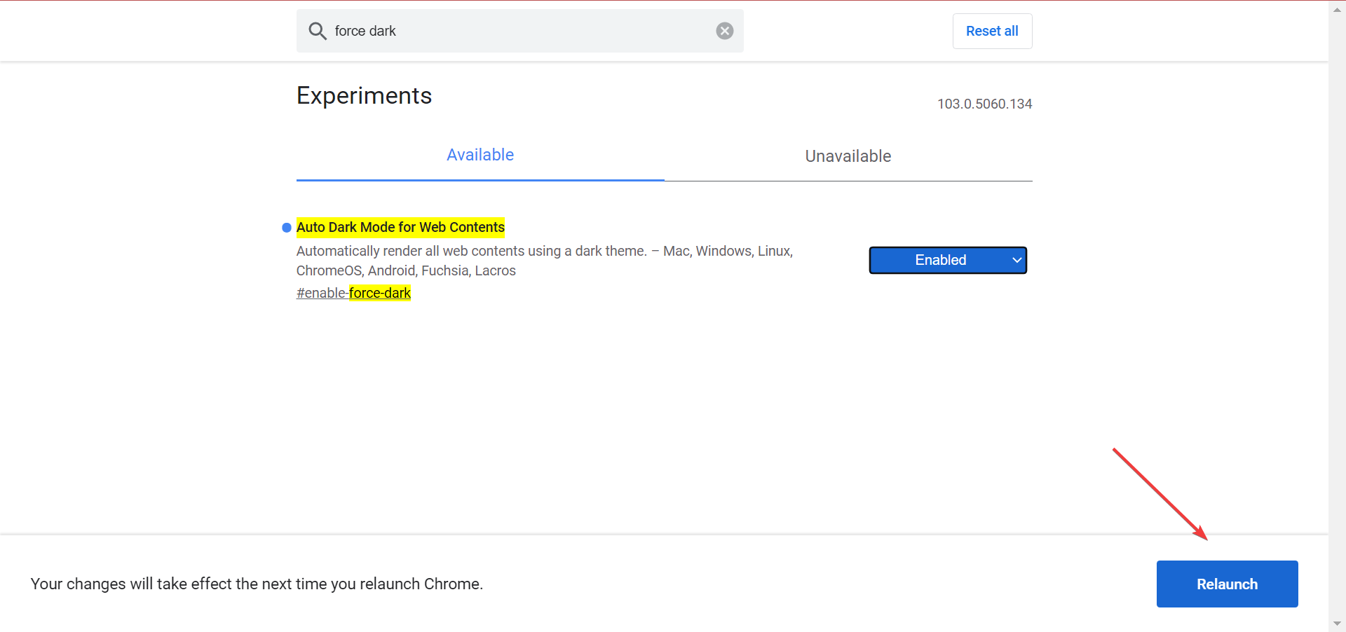 Кнопка Relaunch в Chrome