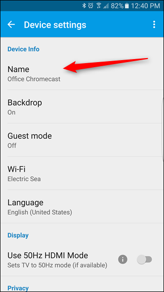 Поле ввода нового имени Chromecast в диалоговом окне приложения